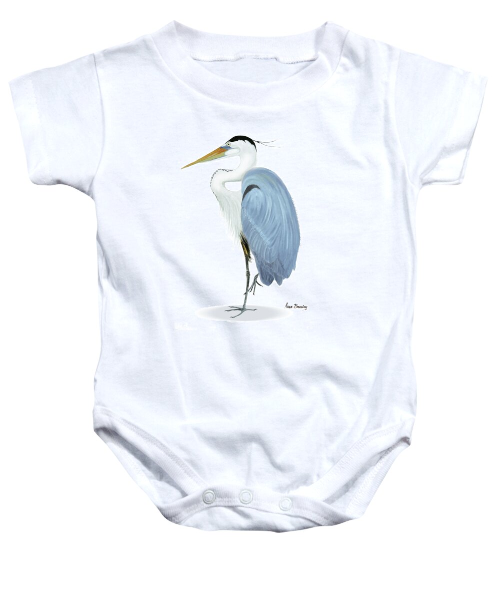 Blue Heron Baby Onesie featuring the painting Blue Heron with no background by Anne Beverley-Stamps