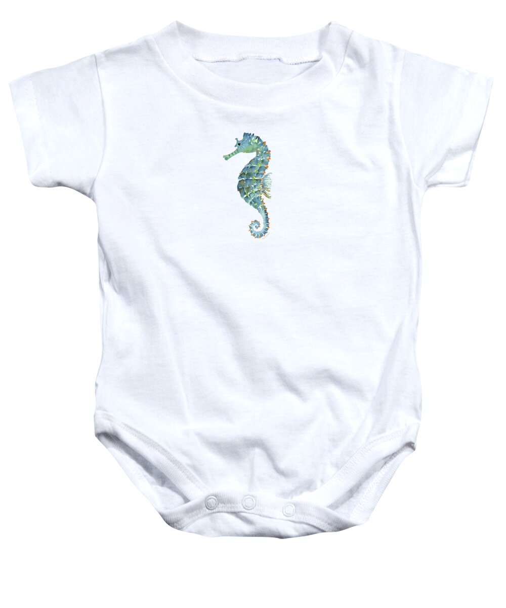 Beach House Baby Onesie featuring the painting Blue Seahorse by Amy Kirkpatrick