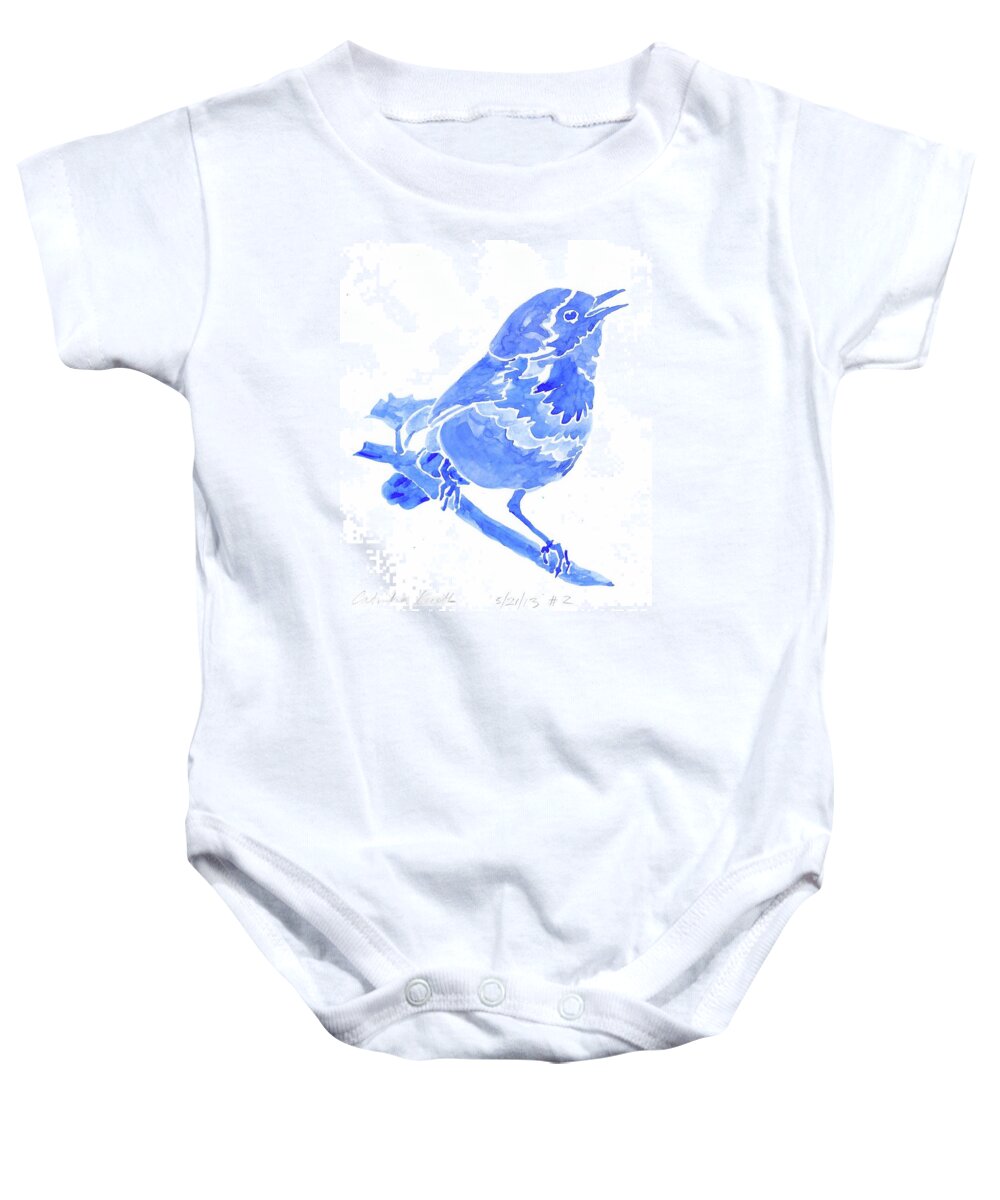  Baby Onesie featuring the painting Blue songbird warbler by Catinka Knoth