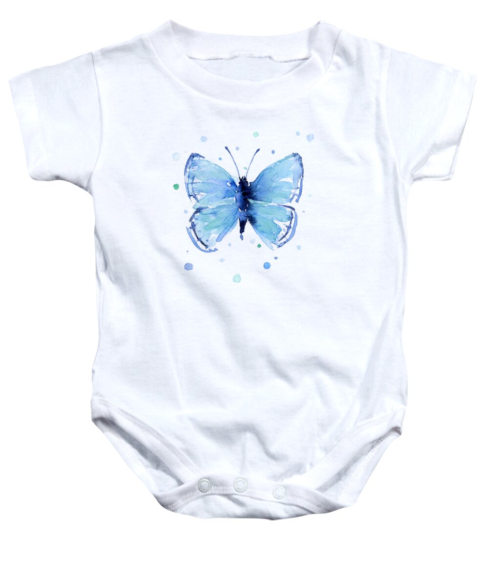Watercolor Baby Onesie featuring the painting Blue Watercolor Butterfly by Olga Shvartsur