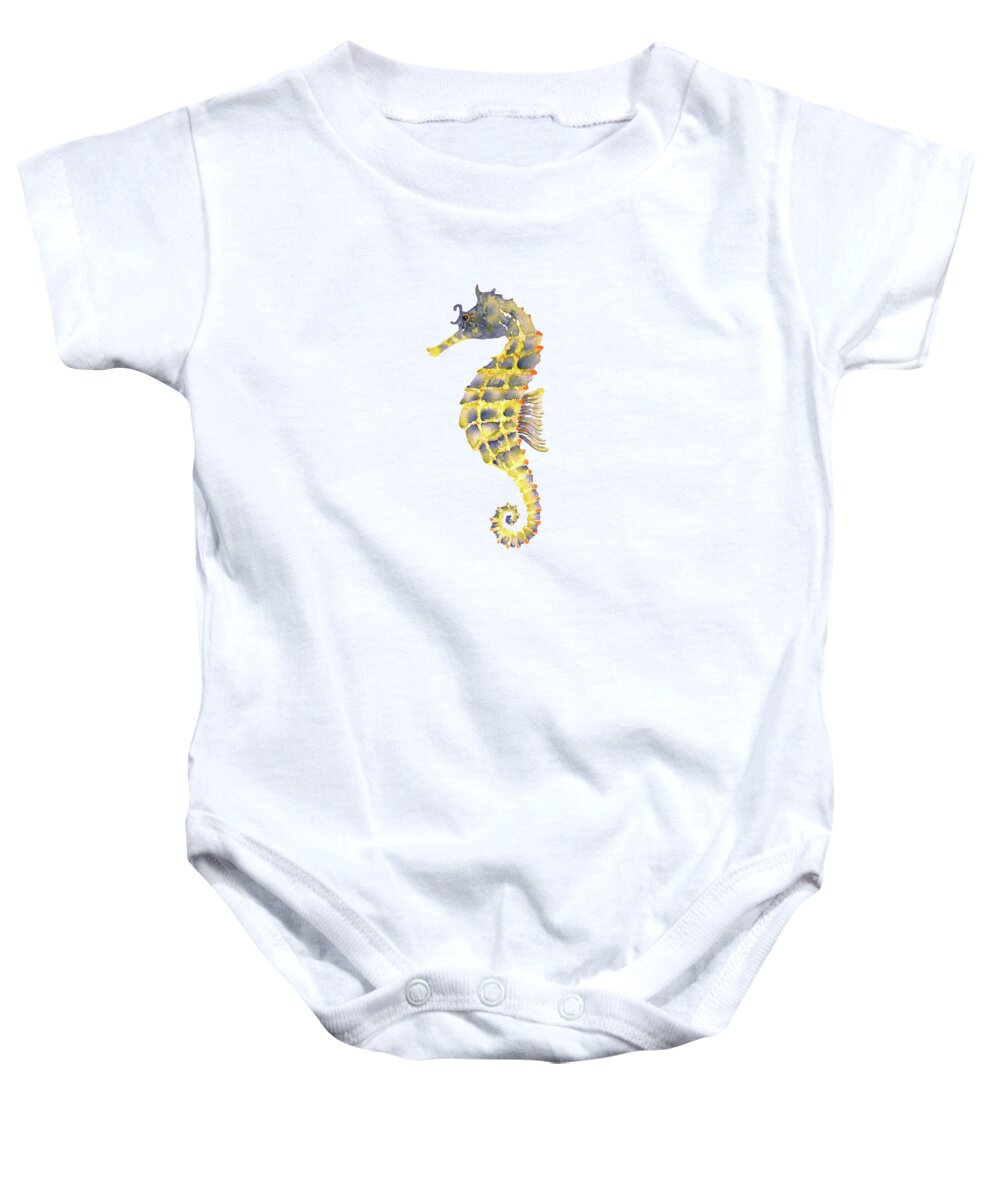 Seahorse Painting Baby Onesie featuring the painting Blue Yellow Seahorse - Square by Amy Kirkpatrick
