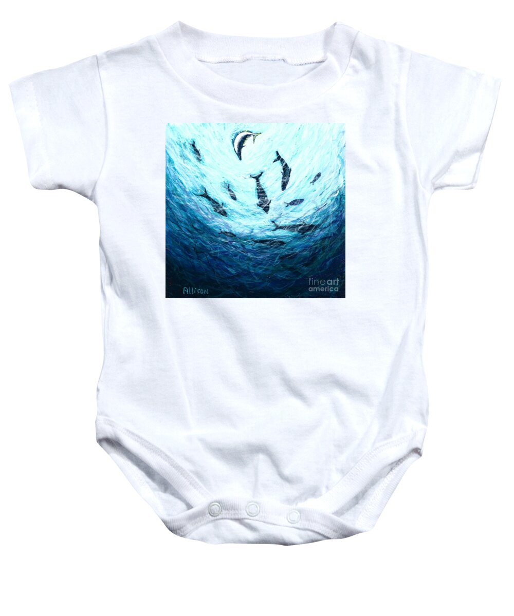 #bluefintuna #oceans #bluefin #tuna #sushi #worldoceansday #fish #conservation #oceanconservation Baby Onesie featuring the painting Bluefin Tuna by Allison Constantino