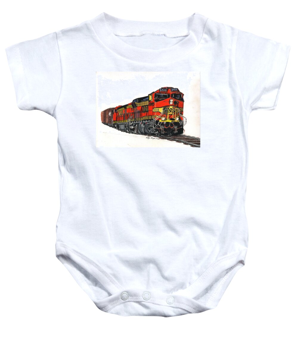 Drawing Baby Onesie featuring the drawing Bnsf by Rodger Ellingson