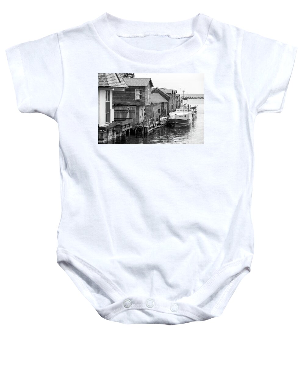 Fishing Baby Onesie featuring the photograph Boat Dock in Leland Michigan by John McGraw