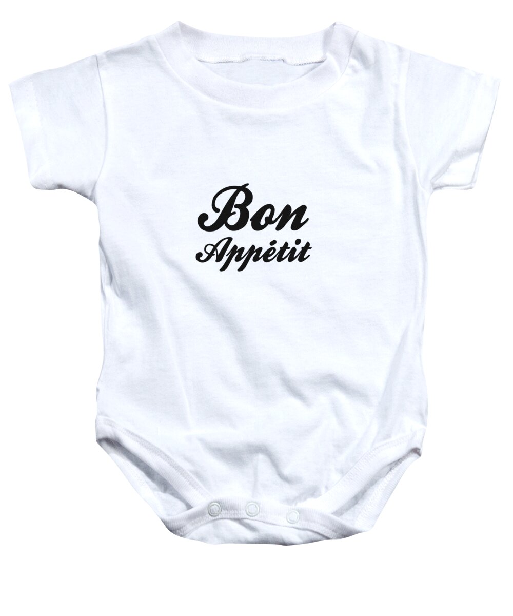 Bon Appetit Baby Onesie featuring the mixed media Bon Appetit 1 - Good Food - Minimalist Print - Typography - Quote Poster by Studio Grafiikka
