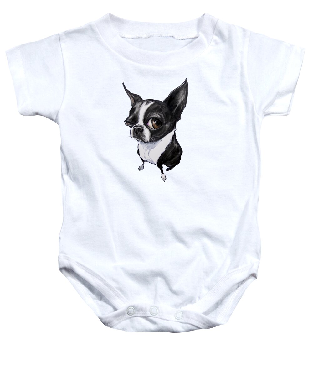 Boston Terrier Baby Onesie featuring the drawing Boston Terrier by Canine Caricatures By John LaFree