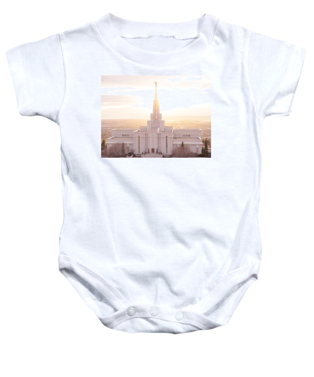 Bountiful Temple Baby Onesie featuring the photograph Bountiful Golden Glow by Emily Dickey