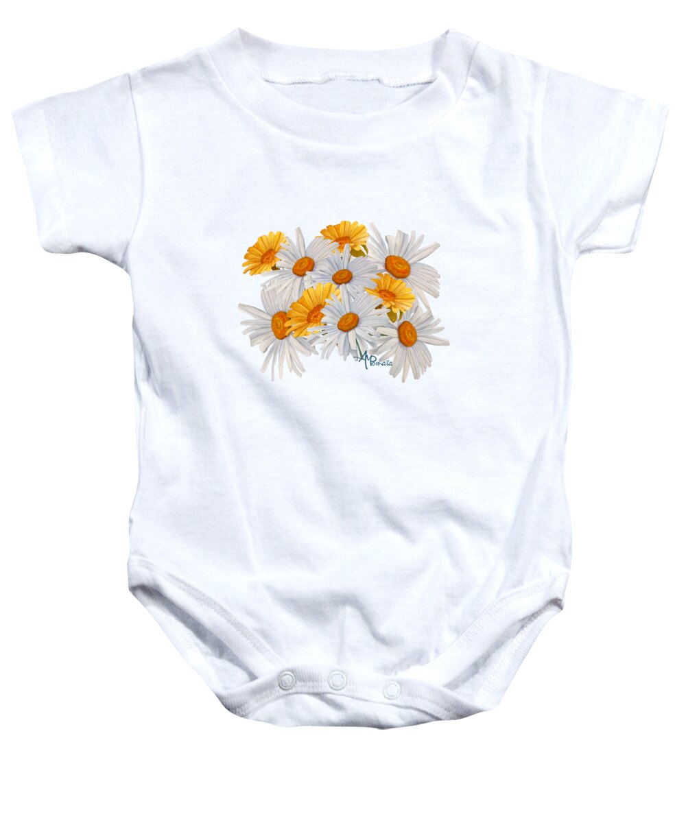 Daisies Baby Onesie featuring the mixed media Bouquet of Wild Flowers by Angeles M Pomata