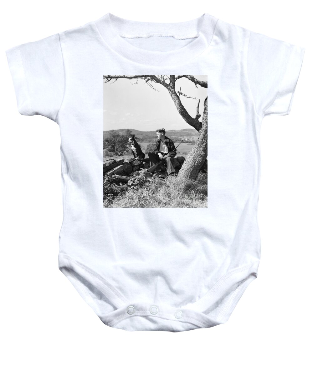 1930s Baby Onesie featuring the photograph Boy Out Hunting With Dog, C.1930s by H. Armstrong Roberts/ClassicStock