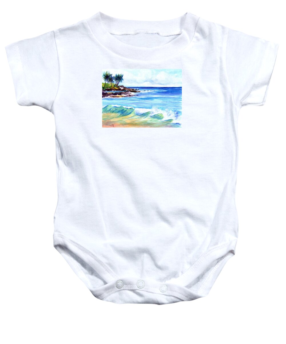 Brennecke's Beach Baby Onesie featuring the painting Brennecke's Beach by Marionette Taboniar