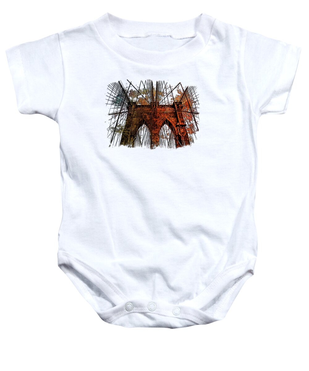 3d Baby Onesie featuring the photograph Brooklyn Bridge Earthy Rainbow 3 Dimensional by DiDesigns Graphics