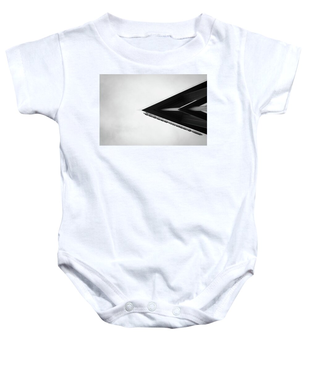 Black And White Baby Onesie featuring the photograph Building's Prow by Stephen Holst