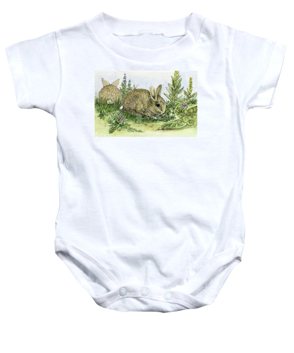 Bunnies Baby Onesie featuring the painting Bunnies by Laurie Rohner