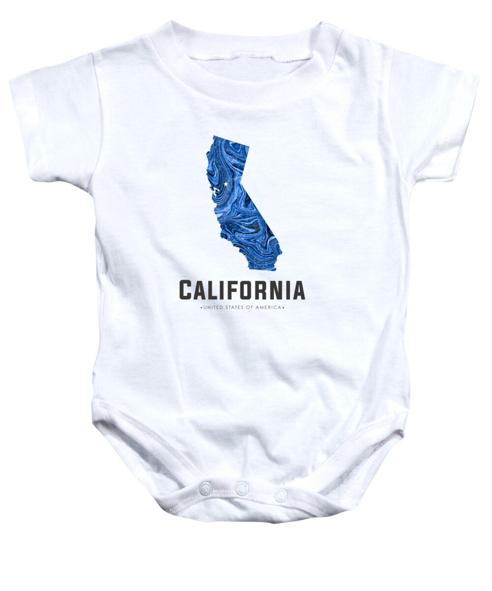 California Baby Onesie featuring the mixed media California Map Art Abstract in Blue by Studio Grafiikka