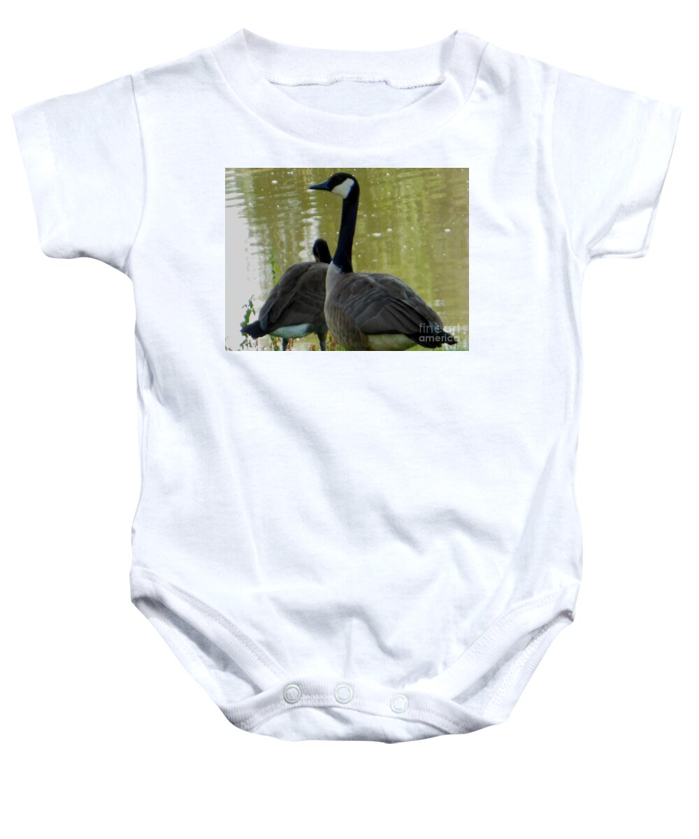 Canada Goose Baby Onesie featuring the photograph Canada Goose Edge of Pond by Rockin Docks Deluxephotos