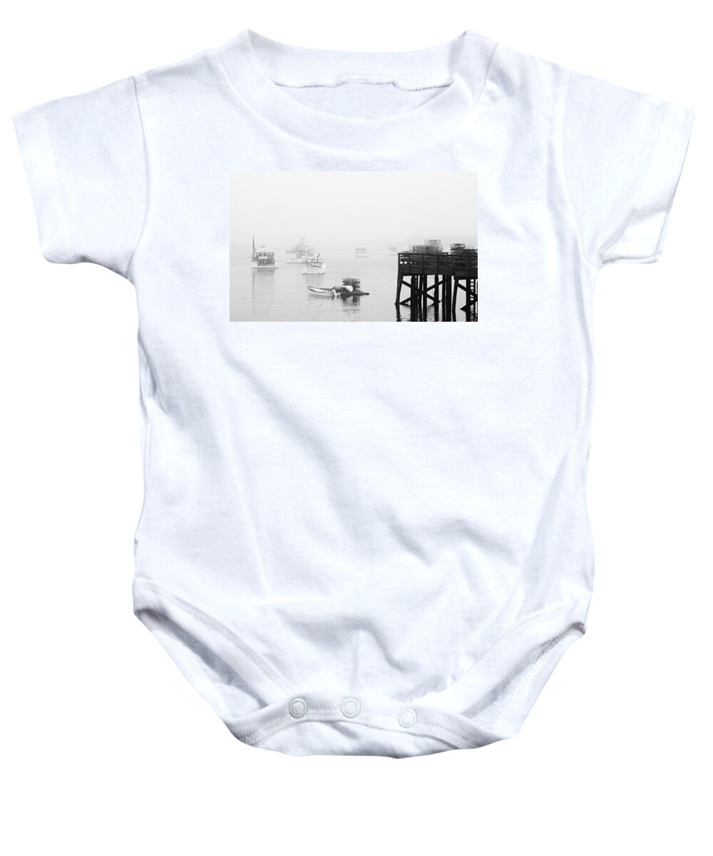 Boats Baby Onesie featuring the photograph Cape Porpoise Lobster boats in fog by David Smith