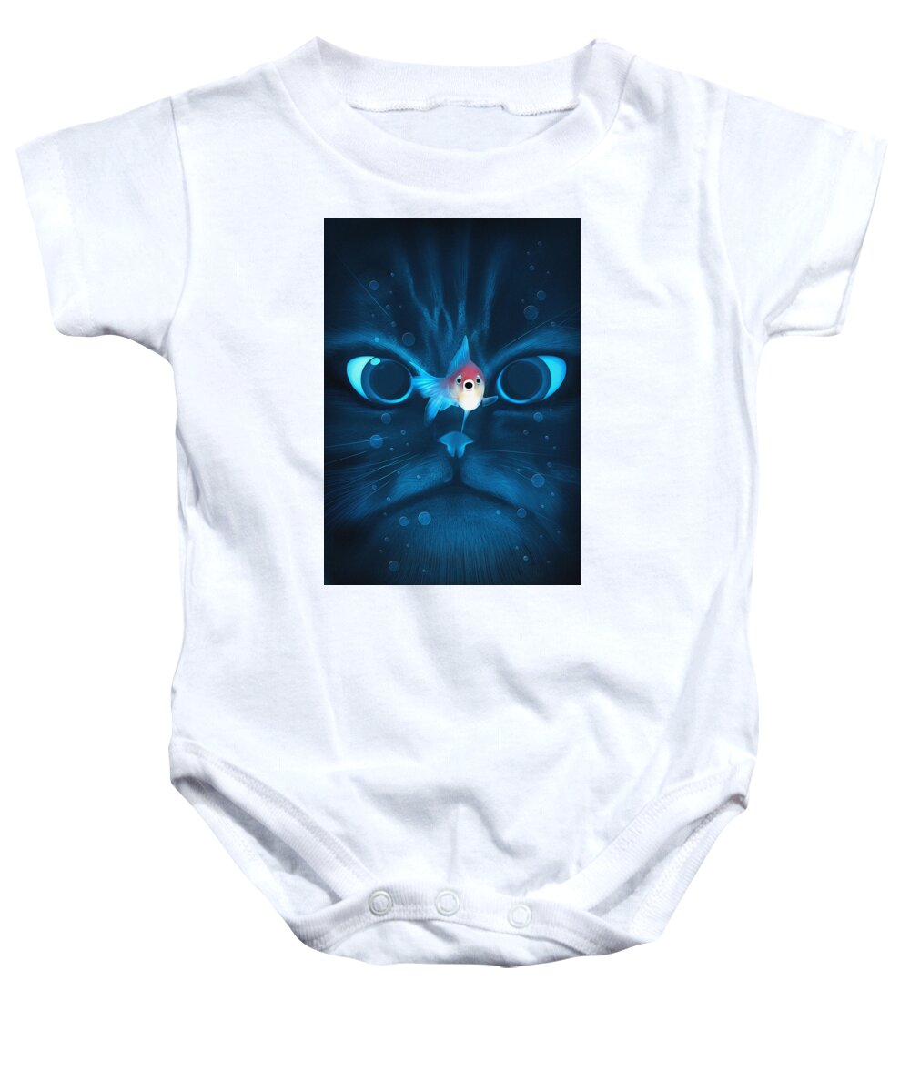 Cat Baby Onesie featuring the digital art Cat Fish by Nicholas Ely