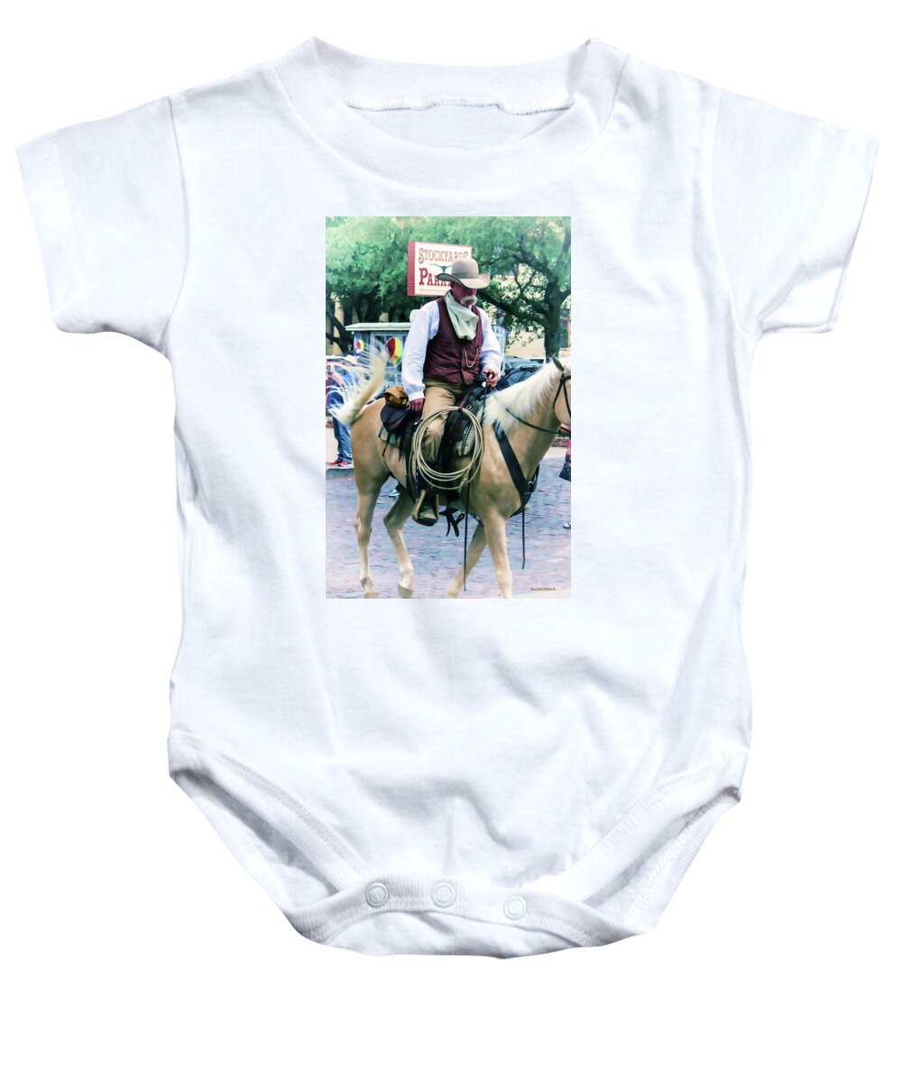#cattledrive #steers #horses #cowboys #fortworthtexas #texas #drivingcattle Baby Onesie featuring the photograph Horse and Rider by Roberta Byram
