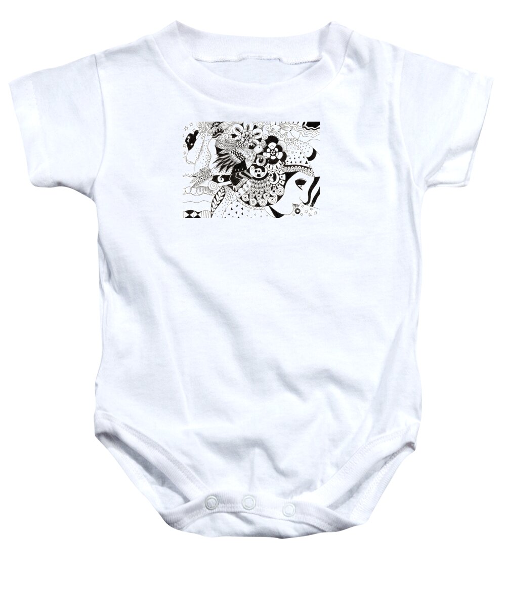 Black And White Ink Drawing Baby Onesie featuring the drawing Ceilings and Floors 1 by Helena Tiainen