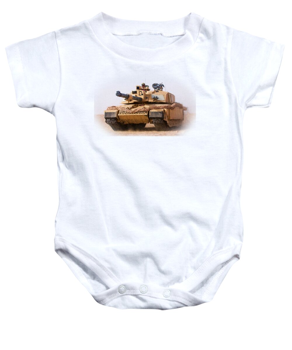 Army Baby Onesie featuring the digital art Challenger Tank Painting by Roy Pedersen