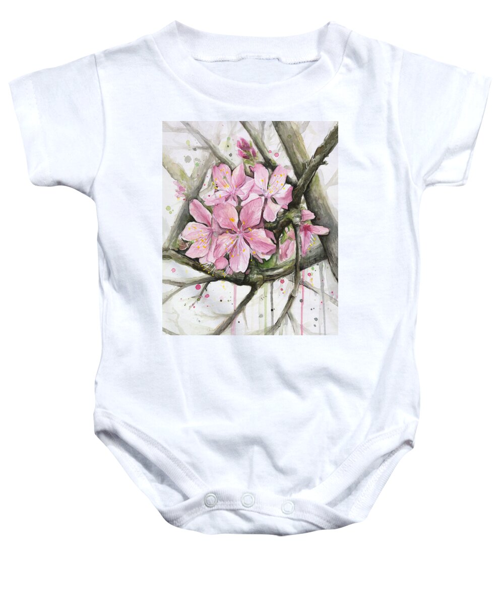Tree Baby Onesie featuring the painting Cherry Blossom by Olga Shvartsur