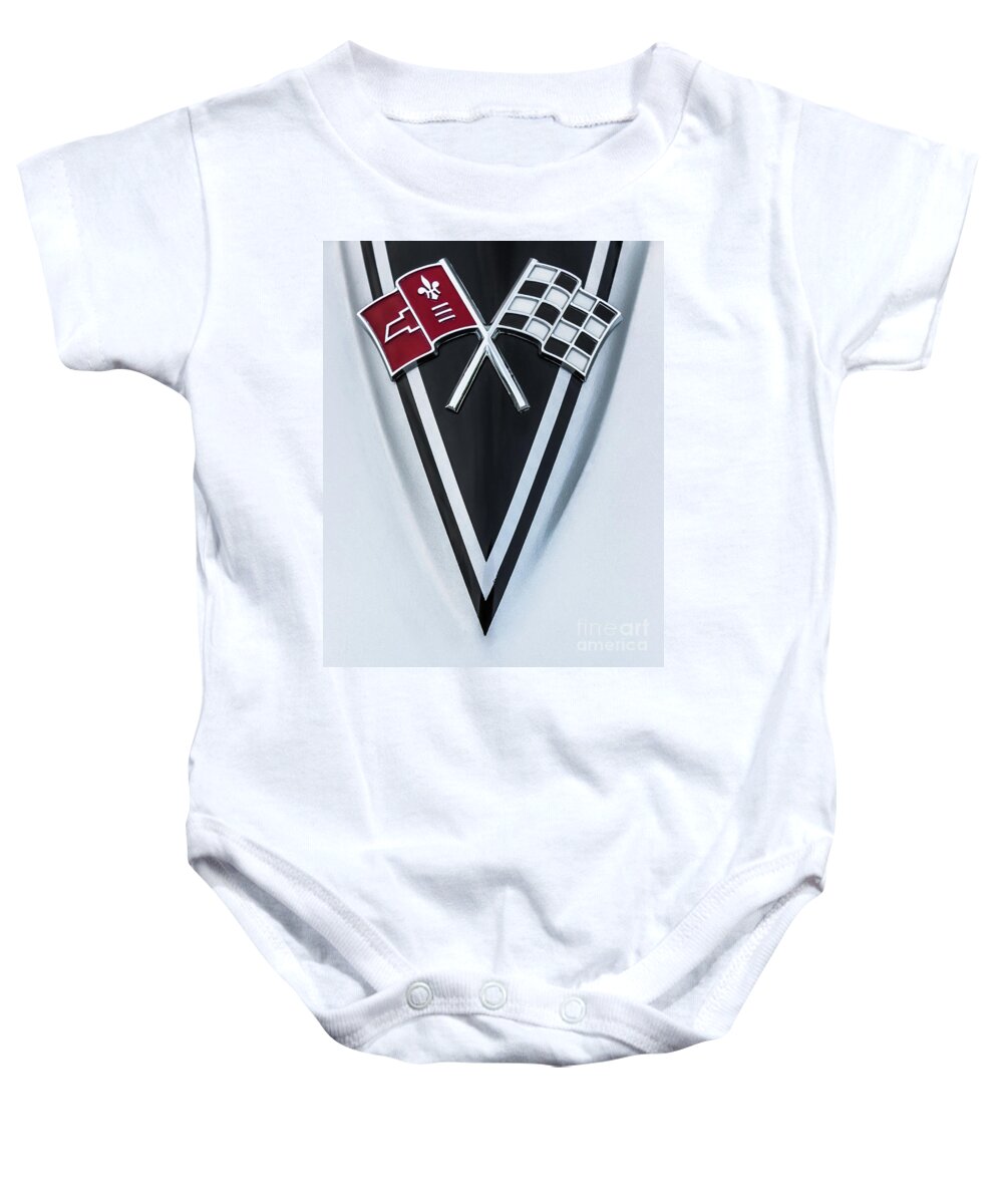 Corvette Baby Onesie featuring the photograph Chevrolet Corvette Sting Ray Racing Flags by Colleen Kammerer