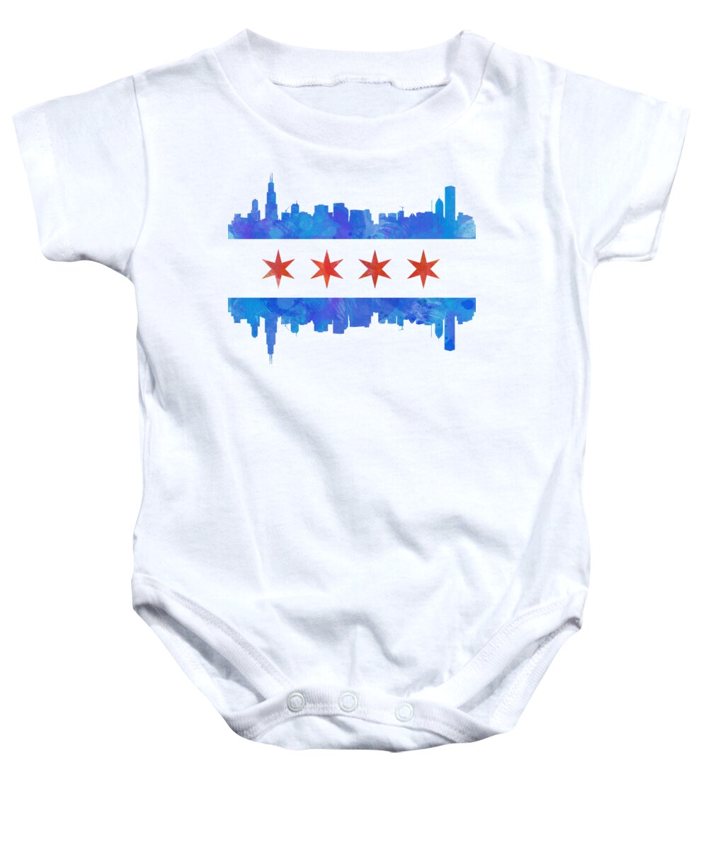 Chicago Baby Onesie featuring the painting Chicago Flag Watercolor by Mike Maher
