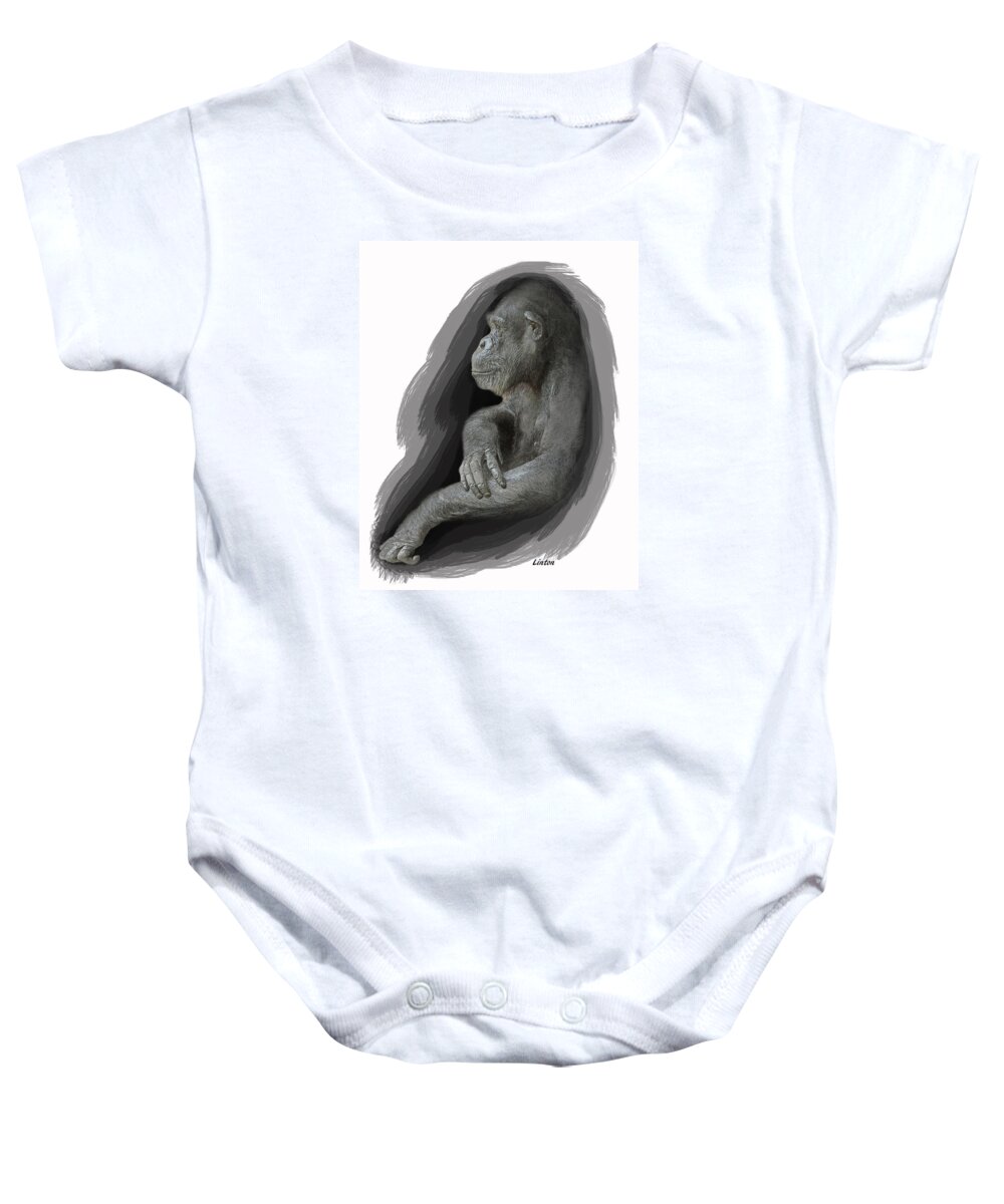 Chimpanzee Baby Onesie featuring the digital art Primate Profile by Larry Linton