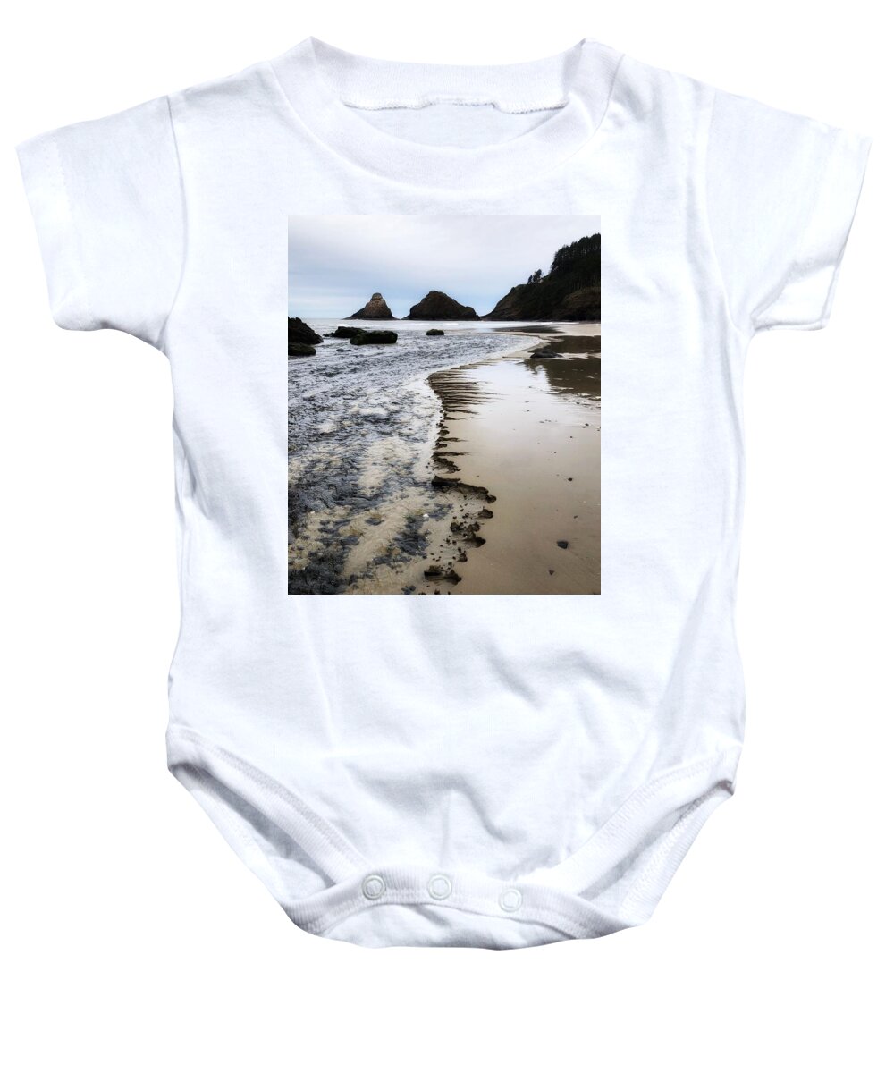 Chiseled Sand Baby Onesie featuring the photograph Chiseled Beach by Bonnie Bruno