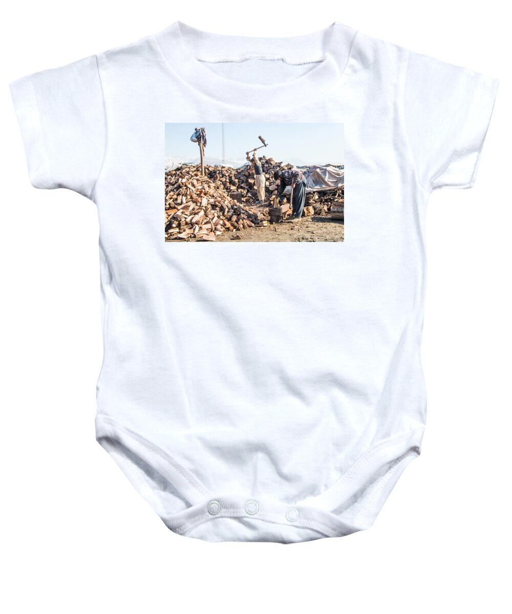 Kabul Baby Onesie featuring the photograph Chopping Wood by SR Green