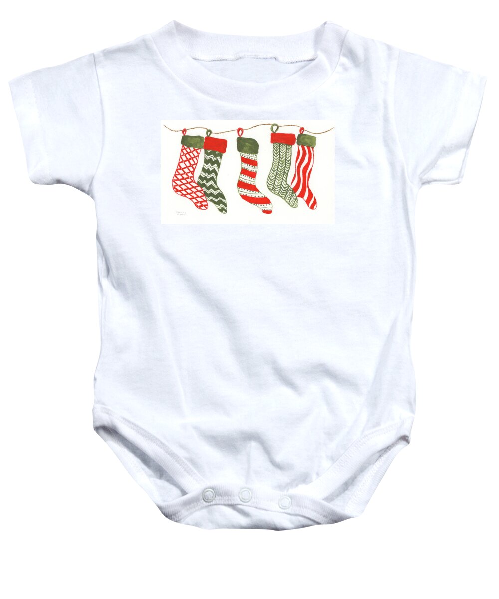 Christmas Stockings Baby Onesie featuring the painting Christmas Stockings by Darice Machel McGuire