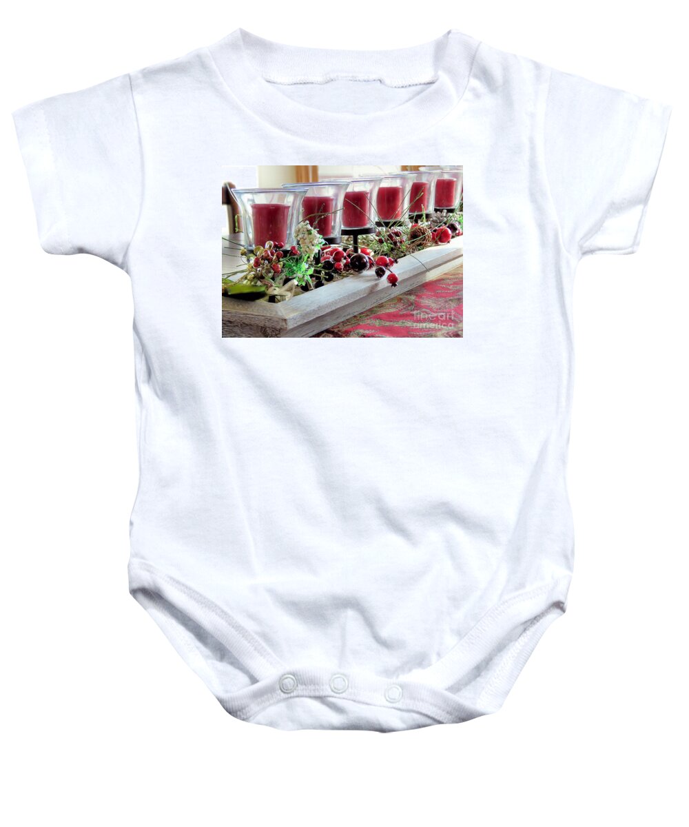 Christmas Baby Onesie featuring the photograph Christmas Table Centerpiece by Janice Drew