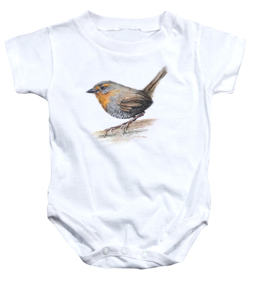 Chucao Baby Onesie featuring the painting Chucao Tapaculo Watercolor by Olga Shvartsur