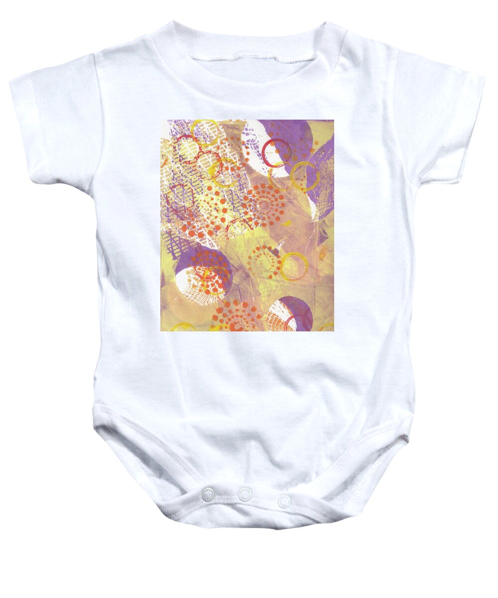 Circles Baby Onesie featuring the painting Circular Purple and Gold by Cynthia Westbrook