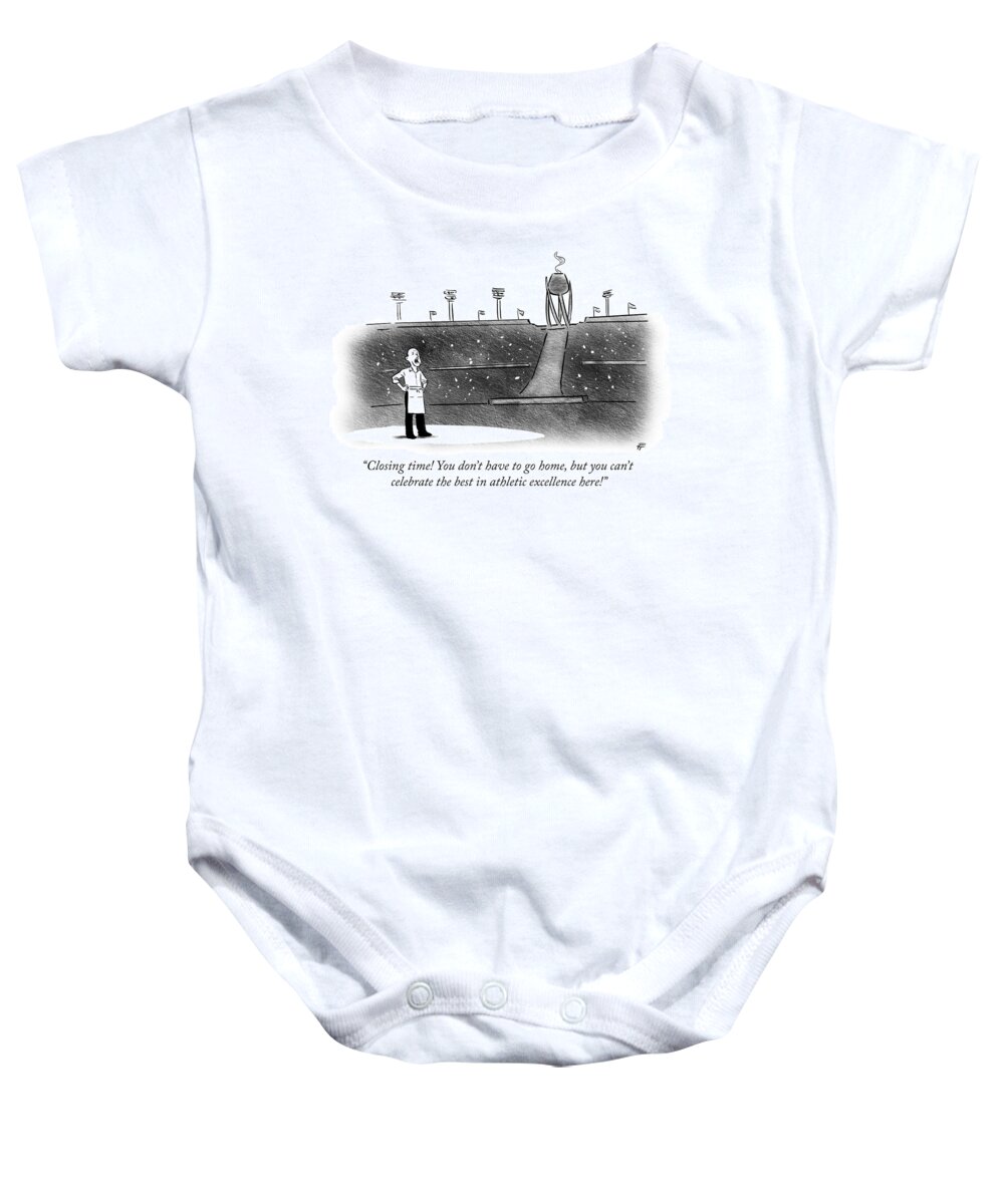 closing Time! You Don't Have To Go Home Baby Onesie featuring the drawing Closing Time by Pia Guerra