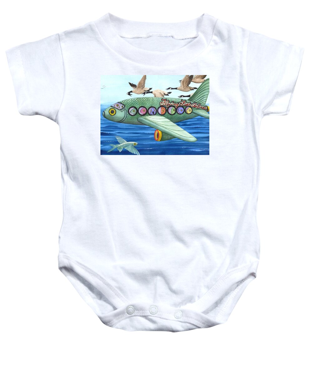 Flying Fish Baby Onesie featuring the painting Cod is my co-pilot by Catherine G McElroy