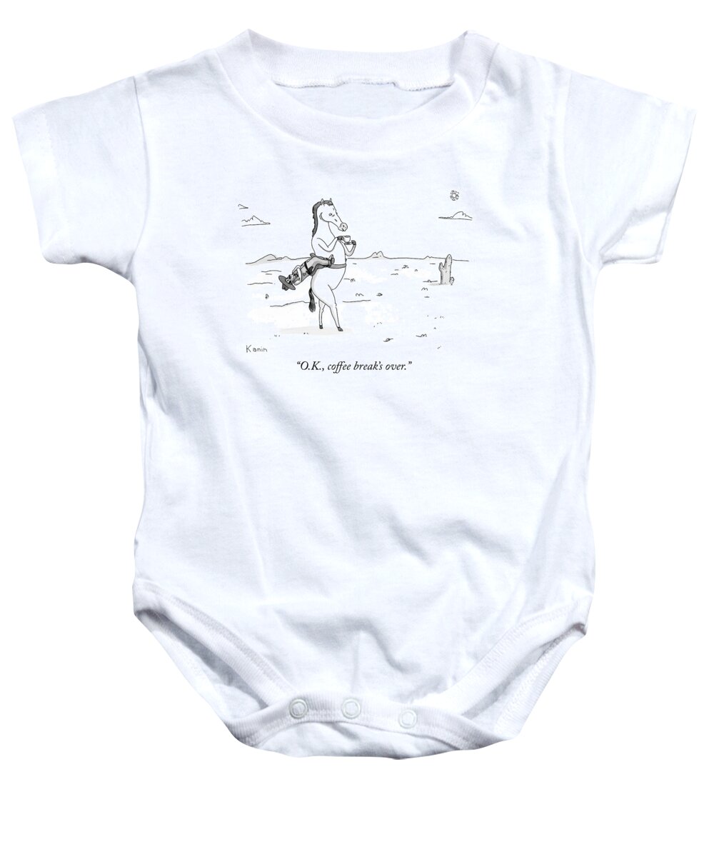 “okay Baby Onesie featuring the drawing Coffee Break Over by Zachary Kanin