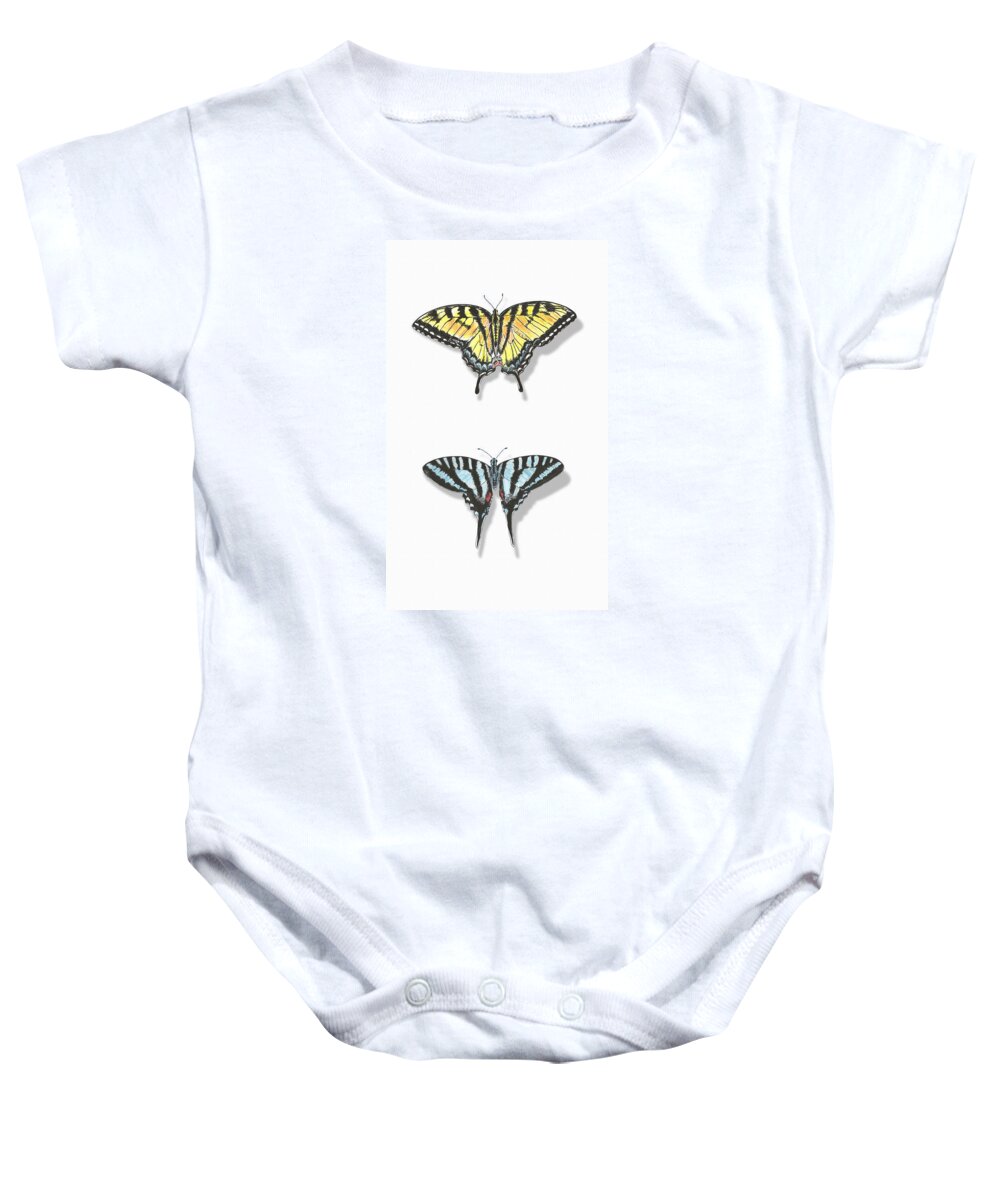 Swallowtail Baby Onesie featuring the painting Collection of Two Butterflies by Masha Batkova
