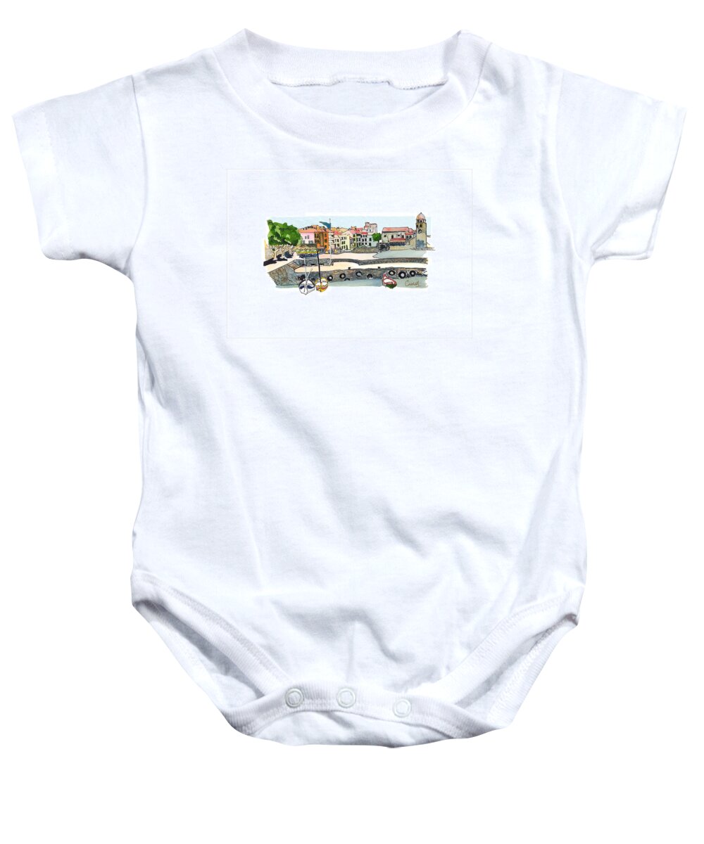 French Coastal Scenery Baby Onesie featuring the painting Collioure,  Cote de Vermeille by Joan Cordell
