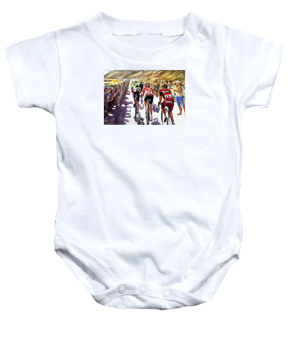 Le Tour De France Baby Onesie featuring the painting Color and Movement at Le Tour de France by Shirley Peters