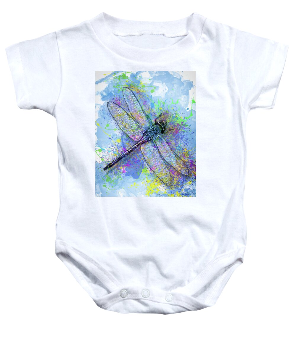 Dragonfly Baby Onesie featuring the painting Colorful Dragonfly by Jack Zulli