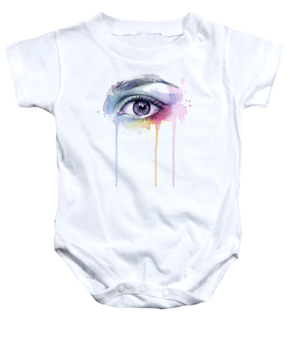 Eye Baby Onesie featuring the painting Colorful Dripping Eye by Olga Shvartsur