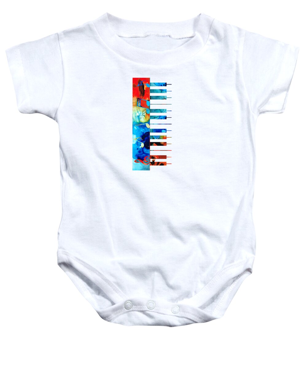Piano Baby Onesie featuring the painting Colorful Piano Art by Sharon Cummings by Sharon Cummings