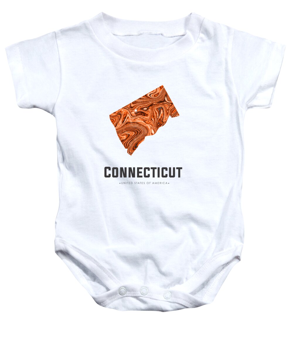 Connecticut Baby Onesie featuring the mixed media Connecticut Map Art Abstract in Brown by Studio Grafiikka