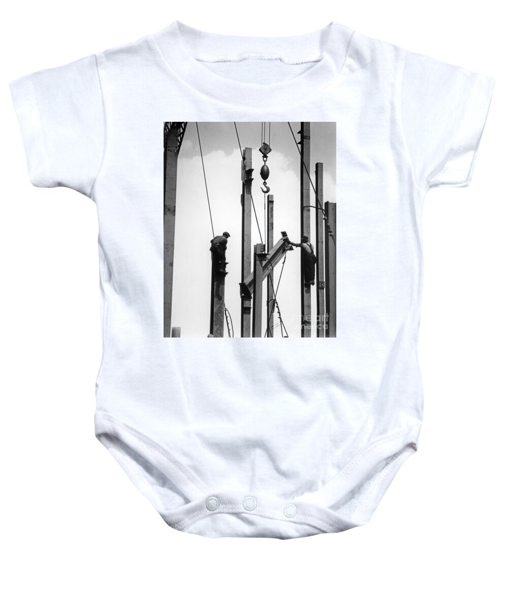 1930s Baby Onesie featuring the photograph Construction Workers Raising Steel by H. Armstrong Roberts/ClassicStock