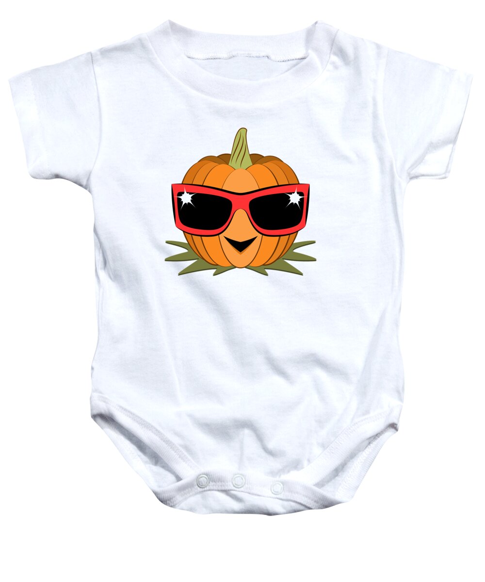 Pumpkin Baby Onesie featuring the digital art Cool Pumpkin Wearing Retro Nineties Sunglasses by MM Anderson