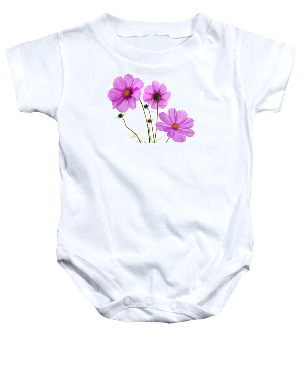 Cosmos Flowers Baby Onesie featuring the photograph Cosmos Trio by Terence Davis