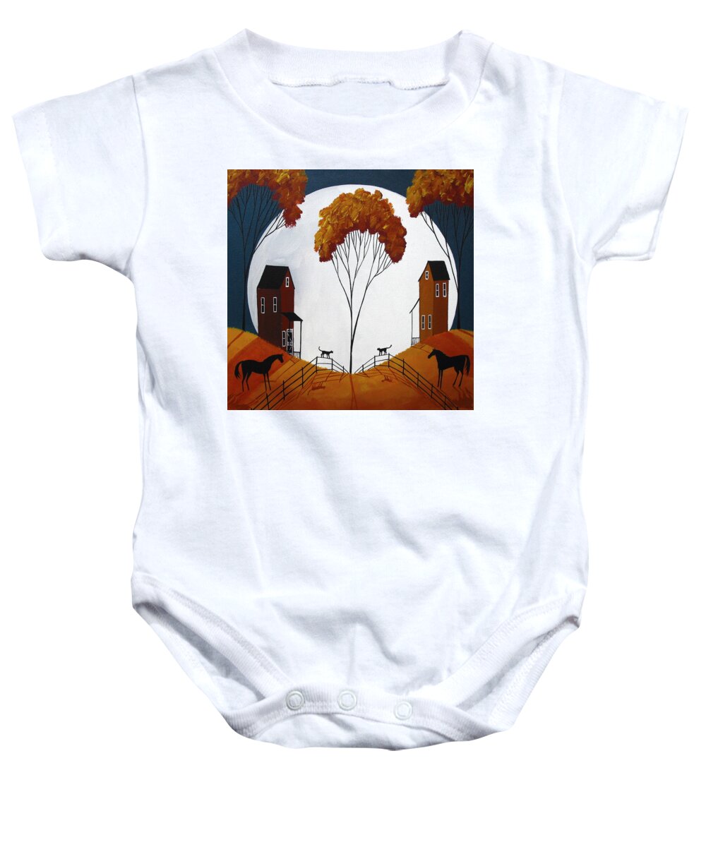 Art Baby Onesie featuring the painting Country Cousins - folk art landscape by Debbie Criswell