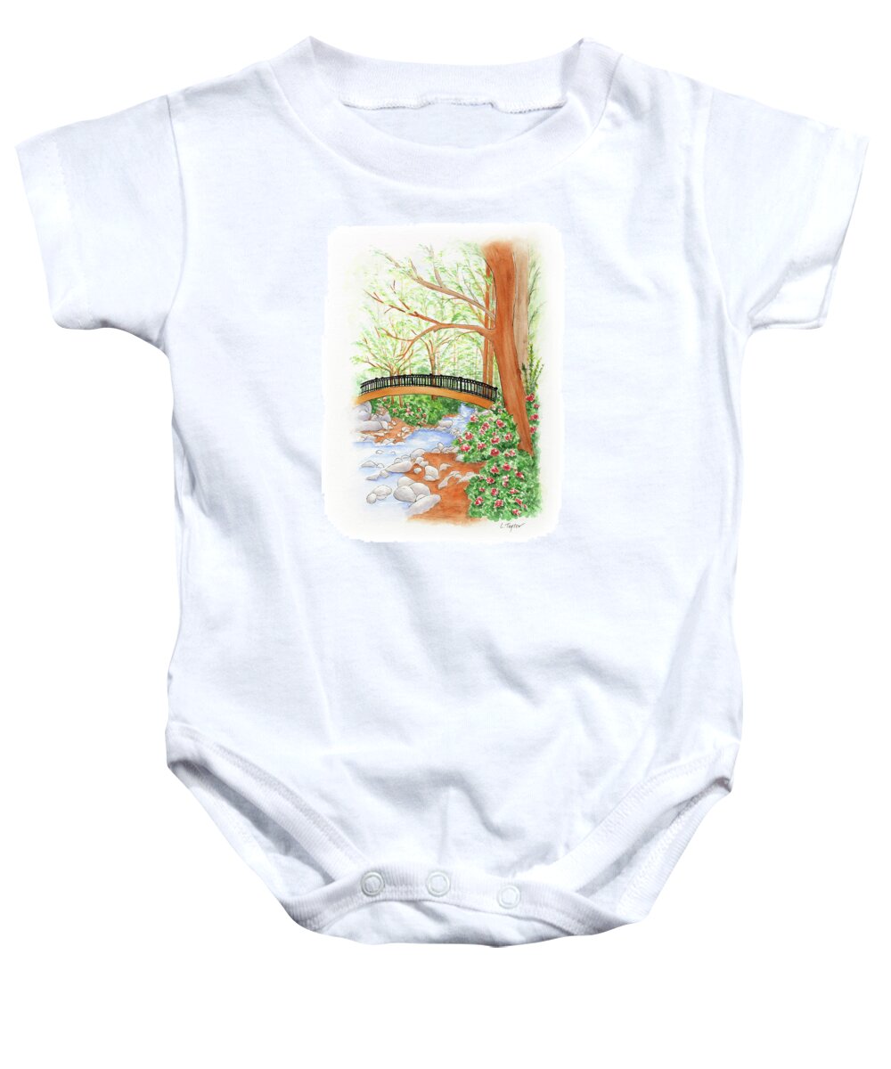 Lithia Park Baby Onesie featuring the painting Creek Crossing by Lori Taylor