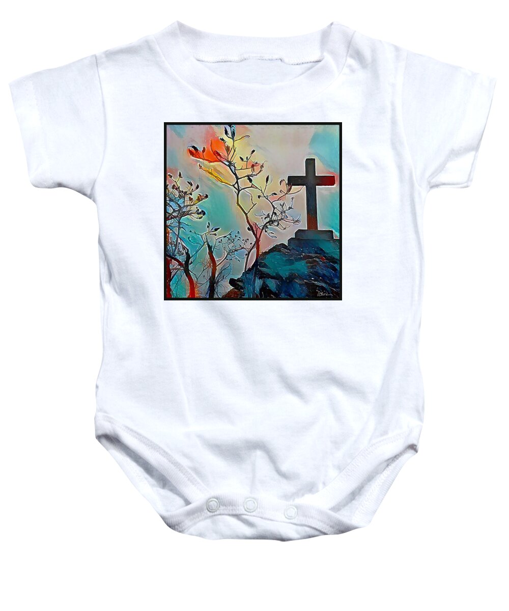 Cross Baby Onesie featuring the photograph Cross on the Hill by Peggy Dietz